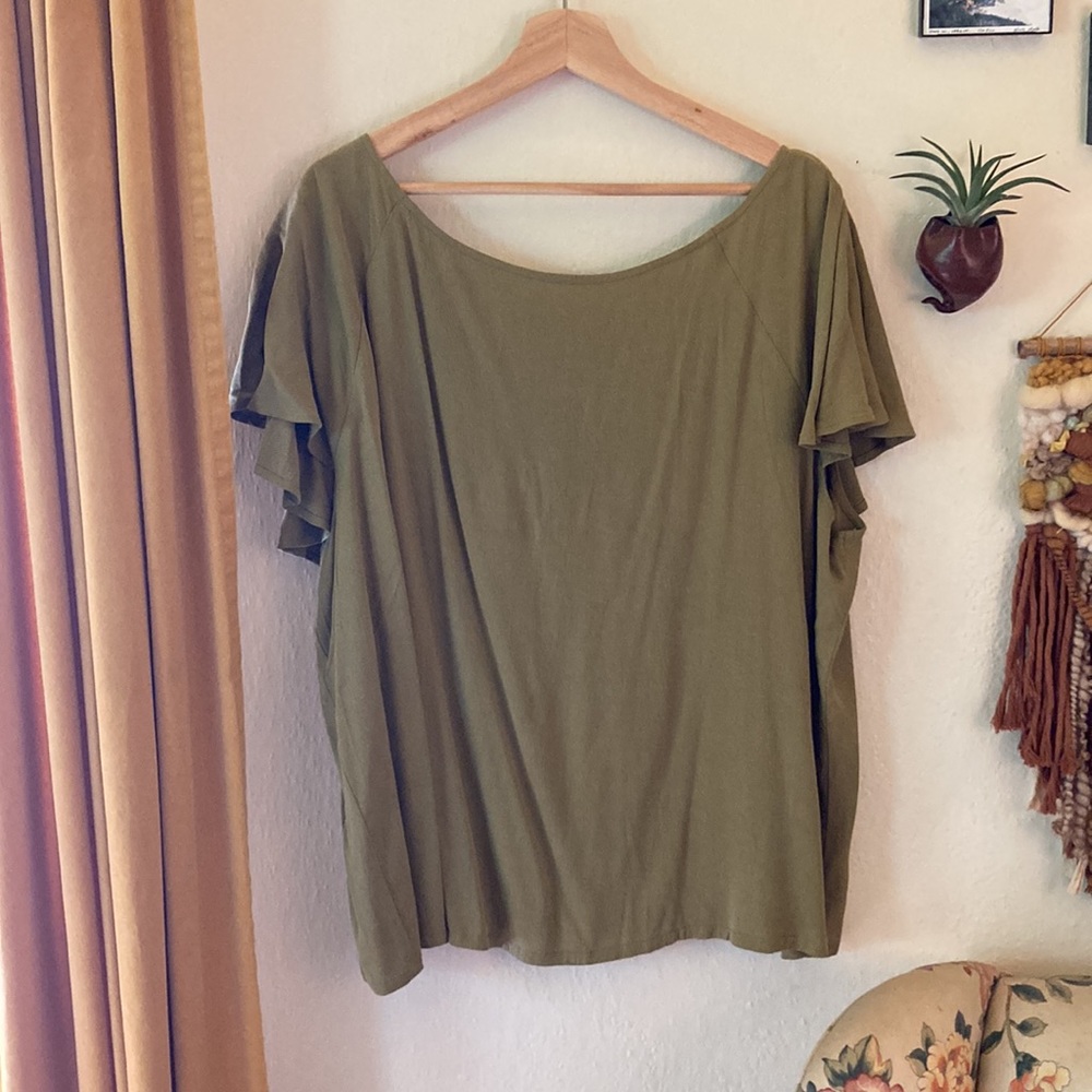 The Odells ANTHROPOLOGIE 3x Ruffle Back Spring Green Blouse Top Like New